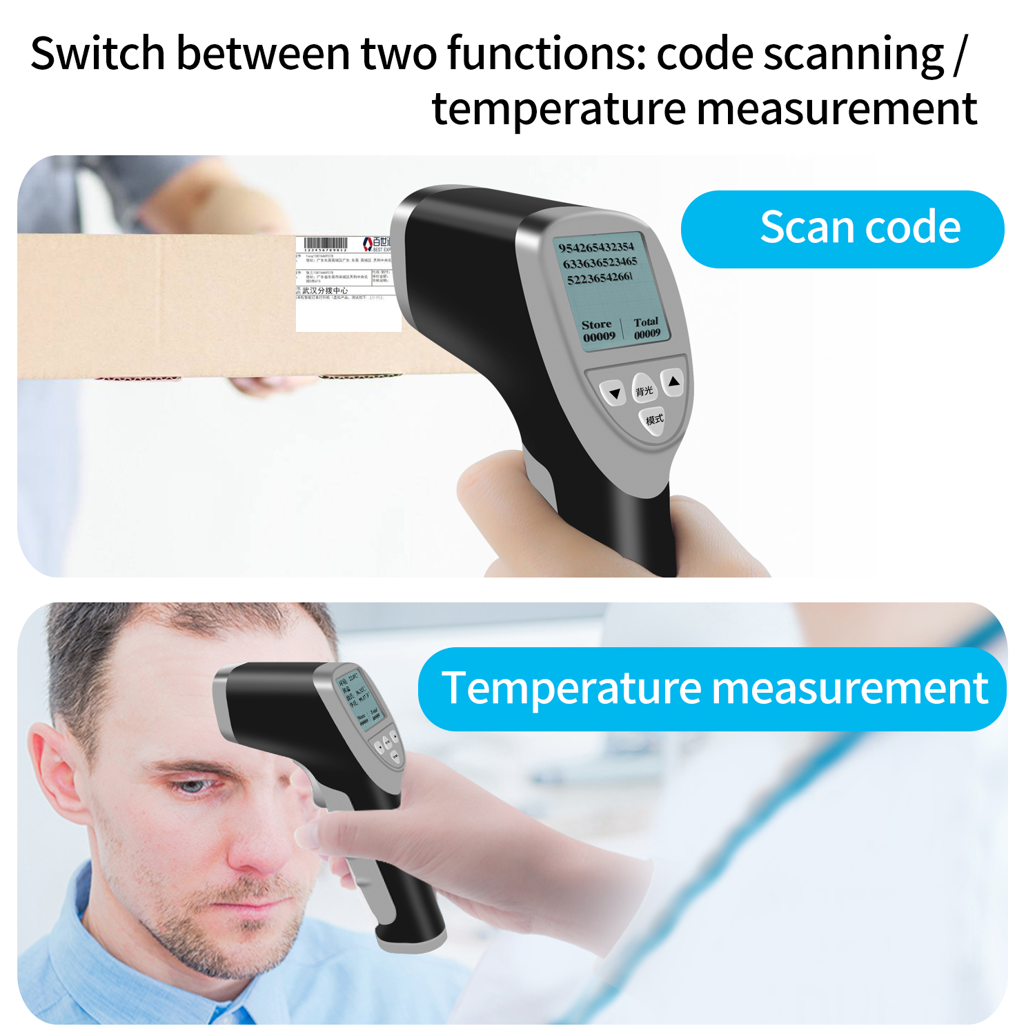 R60 Bluetooth Infrared Thermometer + Barcode Scanner with TFT Color
